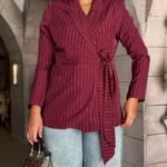 Striped Blazer with Tie Waist