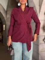 Striped Blazer with Tie Waist